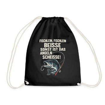 Little Fish Bite – Funny Angler Rhyme - Drawstring Bag - black - Front