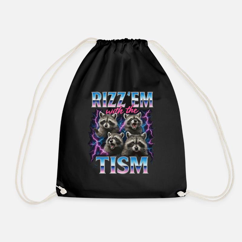 Rizz Tism Waschbären Meme Blitze - Turnbeutel - Schwarz