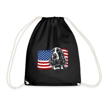 English Springer Spaniel America Flag Dog Dogs - Drawstring Bag - black - Front