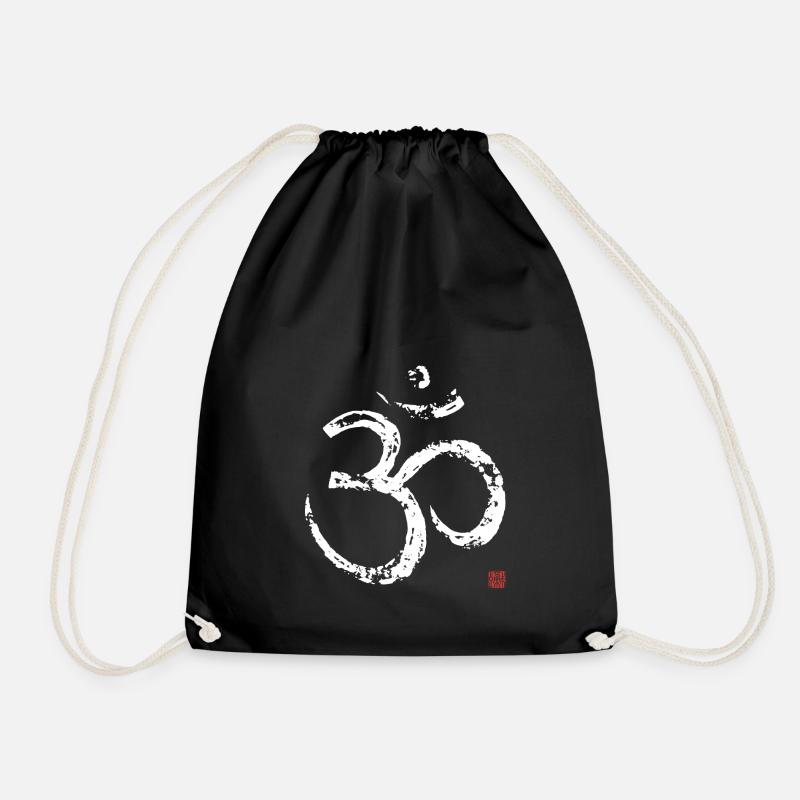 OM white, white - Drawstring Bag - black