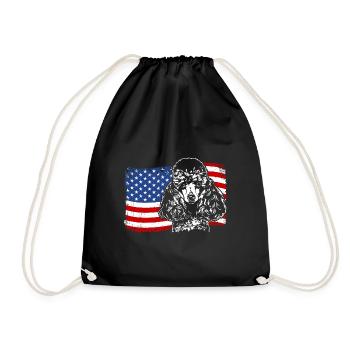 Miniature Poodle America Flag Dogs Wilsigns - Drawstring Bag - black - Front