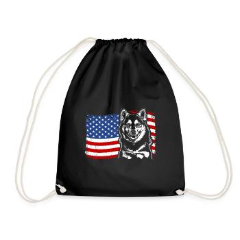 Pomsky America Flag Dog Dogs Wilsigns - Drawstring Bag - black - Front