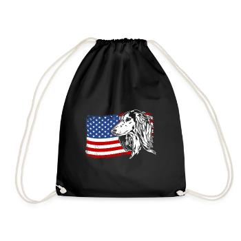 Saluki America Flag Dog Dogs Wilsigns - Drawstring Bag - black - Front