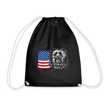 Havanese America Flag Dog Dogs Wilsigns - Drawstring Bag - black - Front