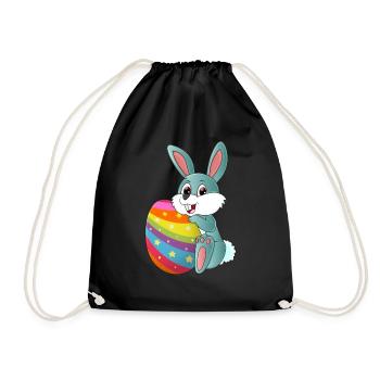 Cute sweet Easter bunny with a colorful Easter egg - Drawstring Bag - black - Front