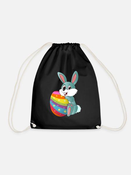Knuffeliger süßer Osterhase mit buntem Osterei - Turnbeutel - Schwarz