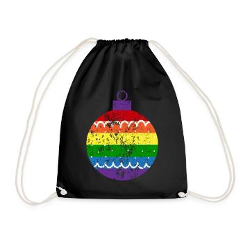 Regenbogen Weihnachtskugel Queer Gay Pride - Turnbeutel - Schwarz - Vorne
