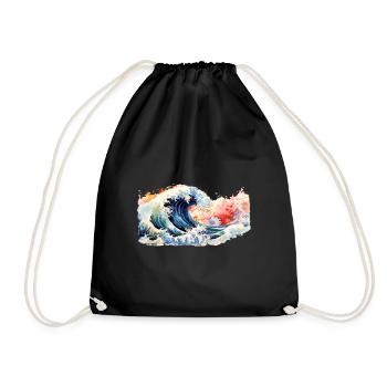 Japanese Wave the Great Wave of Kanagawa - Drawstring Bag - black - Front
