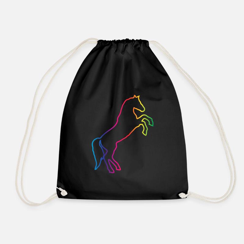 Rainbow Outline Horse - Drawstring Bag - black