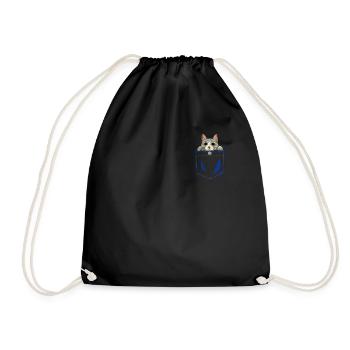 Cat print Pocket Print product Royal Blue - Drawstring Bag - black - Front