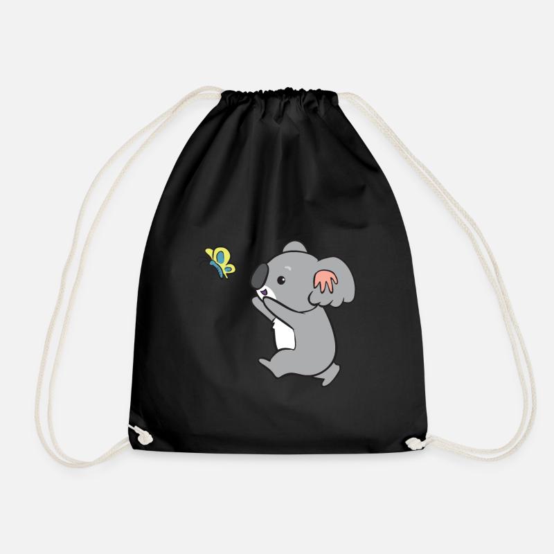 Koala - catches butterfly - Drawstring Bag - black