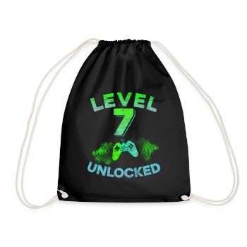 7th birthday gaming 7 years gaming gift idea - Drawstring Bag - black - Front
