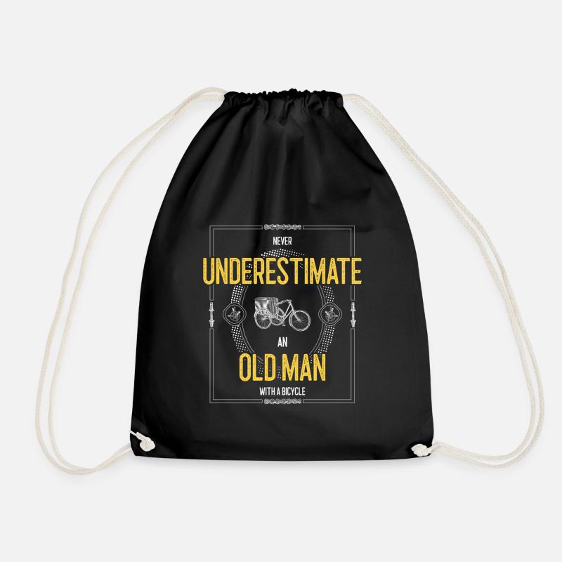 Never underestimate an old man with a bicycle - Drawstring Bag - black