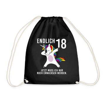 Einhorn Dab Alter endlich 18 Spruch Geschenk Shirt - Turnbeutel - Schwarz - Vorne