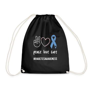 Frieden Liebe Heilung Diabetiker Blaues Band T1D Diabetes - Turnbeutel - Schwarz - Vorne