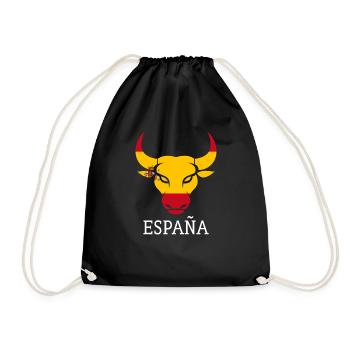 Spain Spanish Flag Souvenir Toro España Bull Heads - Drawstring Bag - black - Front