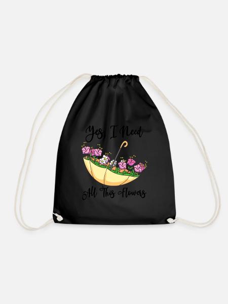 Upside Down Umbrella Filled With Flowers Gardening - Drawstring Bag - black