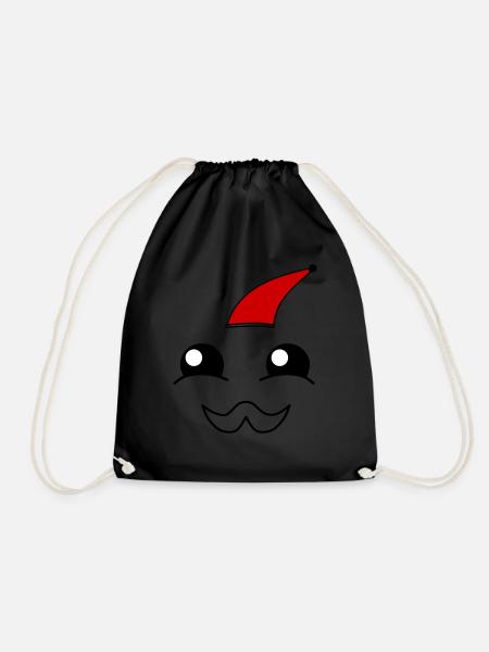 Cute face with a beard and christmas hat - Drawstring Bag - black