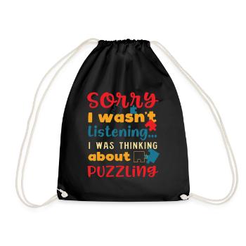 Thinking About Puzzling Jigsaw Hobby Puzzler - Drawstring Bag - black - Front