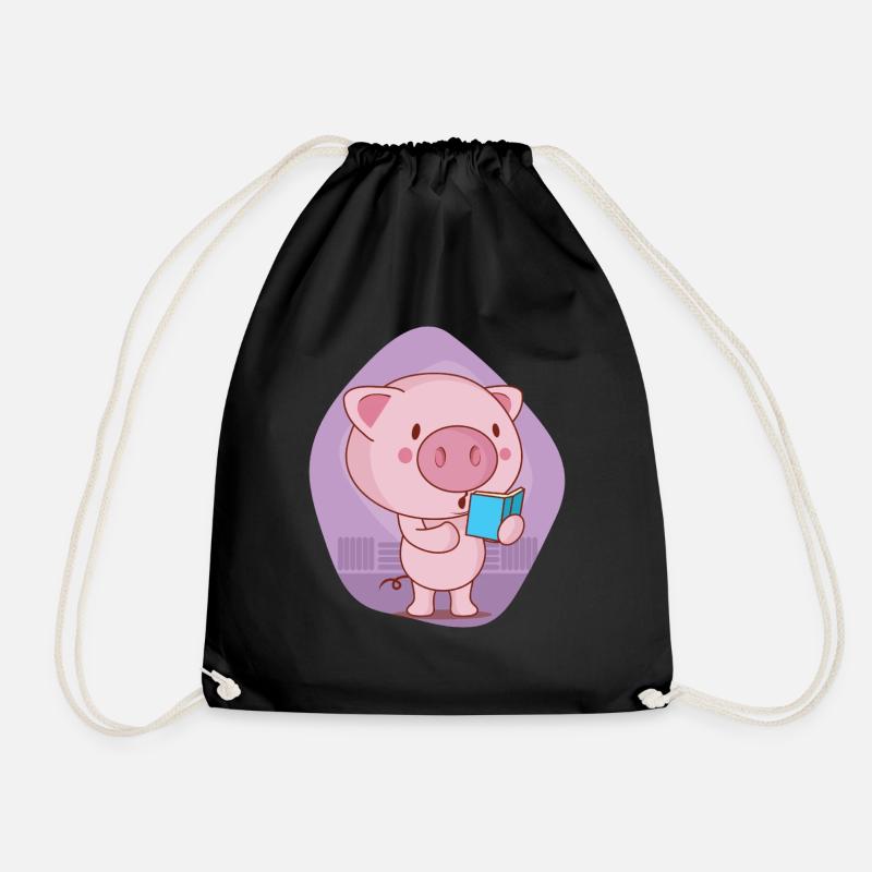oink oink Reading Time - Drawstring Bag - black