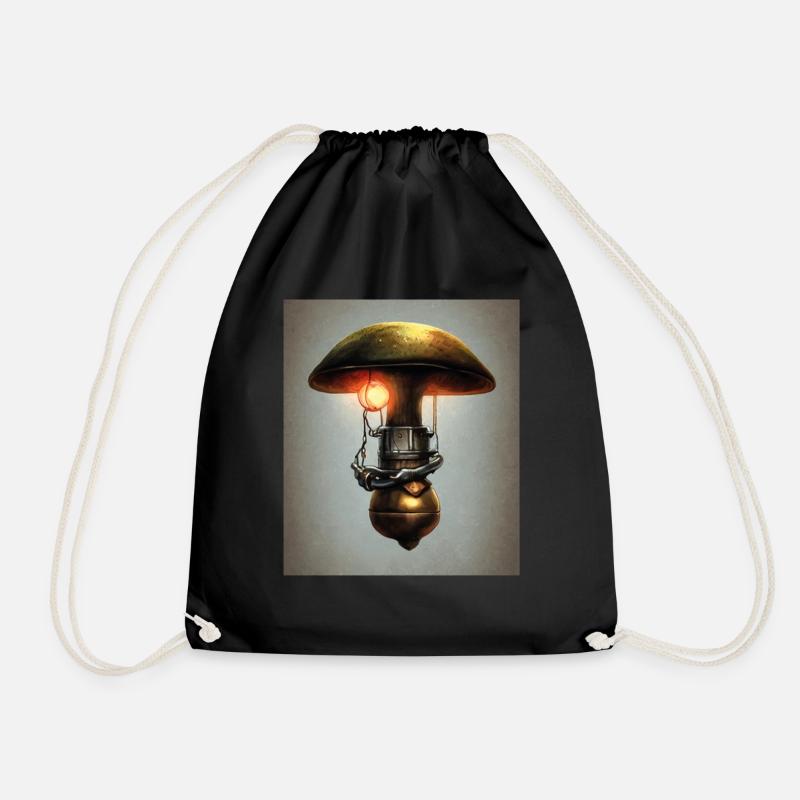 Steampunk Metal Mushroom with Dangling - Drawstring Bag - black