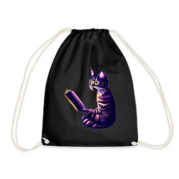 Kater Buch Katze Bücher Hauskatze Lesen Kätzchen - Turnbeutel - Schwarz - Vorne