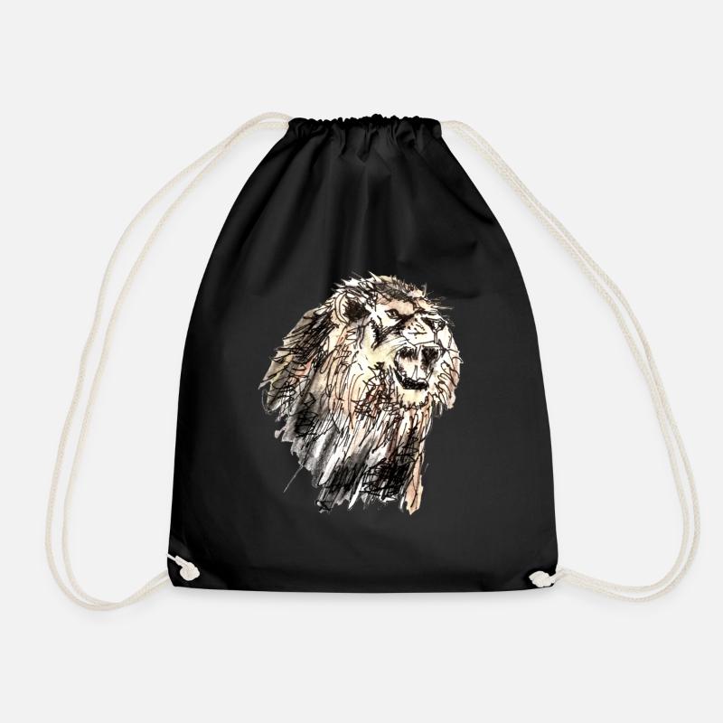 lion - Drawstring Bag - black