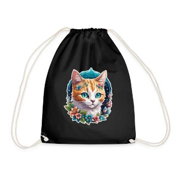 Katze und Blume Aquarell - Turnbeutel - Schwarz - Vorne