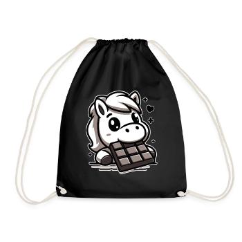 Cute horse and chocolate - Drawstring Bag - black - Front