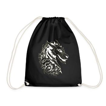 Fantasy Drache Anime Drachenkopf Mythisches Reptil - Turnbeutel - Schwarz - Vorne