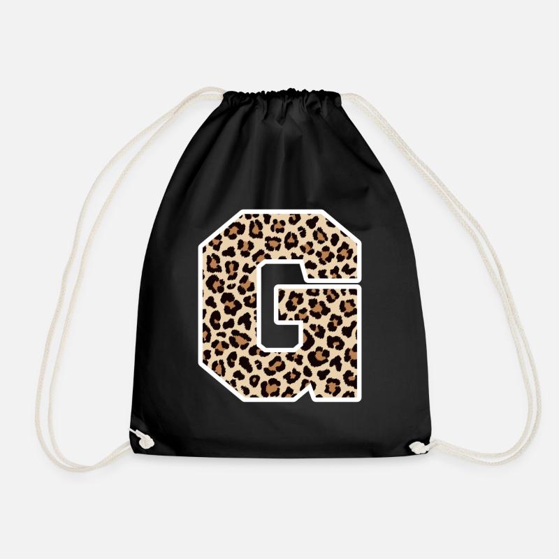 Buchstabe G Leopardenmuster - Geschenkidee zum Geburtstag - Turnbeutel - Schwarz