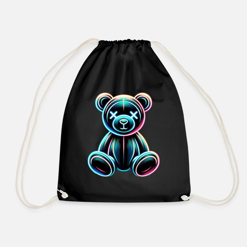 COOL NEON TEDDY - Drawstring Bag - black