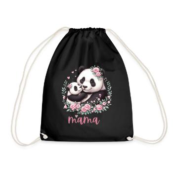 Panda Lover I Mama Panda And Cub Mother's Day - Drawstring Bag - black - Front