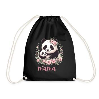 Panda Lover I Mama Panda And Cub Mother's Day - Drawstring Bag - black - Front