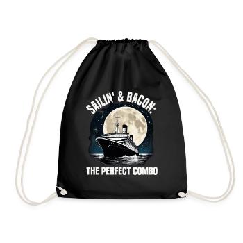 Sailing And Bacon Perfect Combo Cruise Ship - Drawstring Bag - black - Front