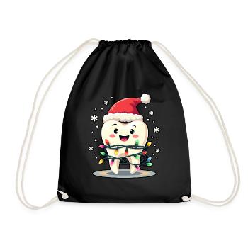 Zähne Weihnachten Zahnarzt Geschenk - Turnbeutel - Schwarz - Vorne