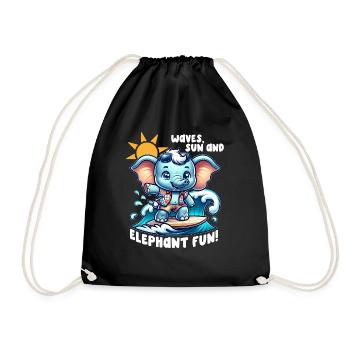 Elephant surfer - Drawstring Bag - black - Front