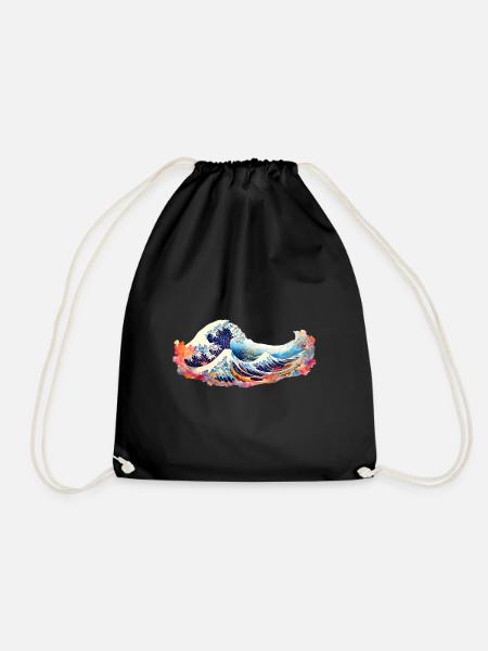 Japanische Welle the Great Wave of Kanagawa - Turnbeutel - Schwarz