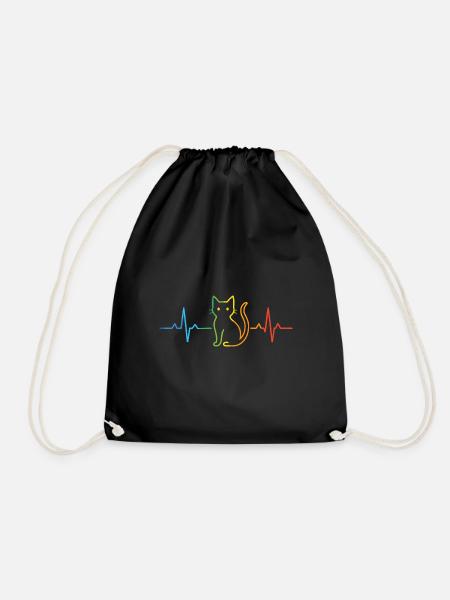 Katzen Herzschlag Regenbogen Motiv - Turnbeutel - Schwarz
