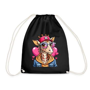 Giraffe Parade: Cool Giraffe - Drawstring Bag - black - Front