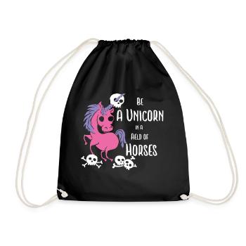 Be Unicorn in a Field of Horses .. Skulls - Turnbeutel - Schwarz - Vorne