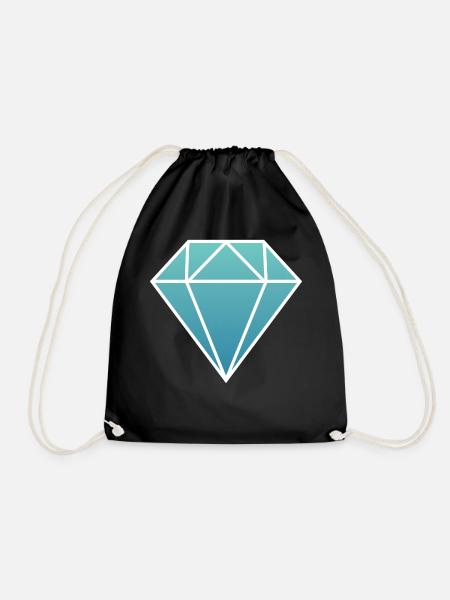 diamond diamond simple logo blue turquoise gemstone - Drawstring Bag - black