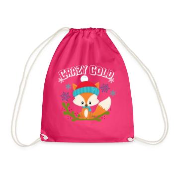Crazy Cold Fox Snow Gift Winter Xmas Idea - Drawstring Bag - fuchsia - Front