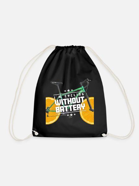 I'm cycling without battery Bicycle with oranges - Drawstring Bag - black