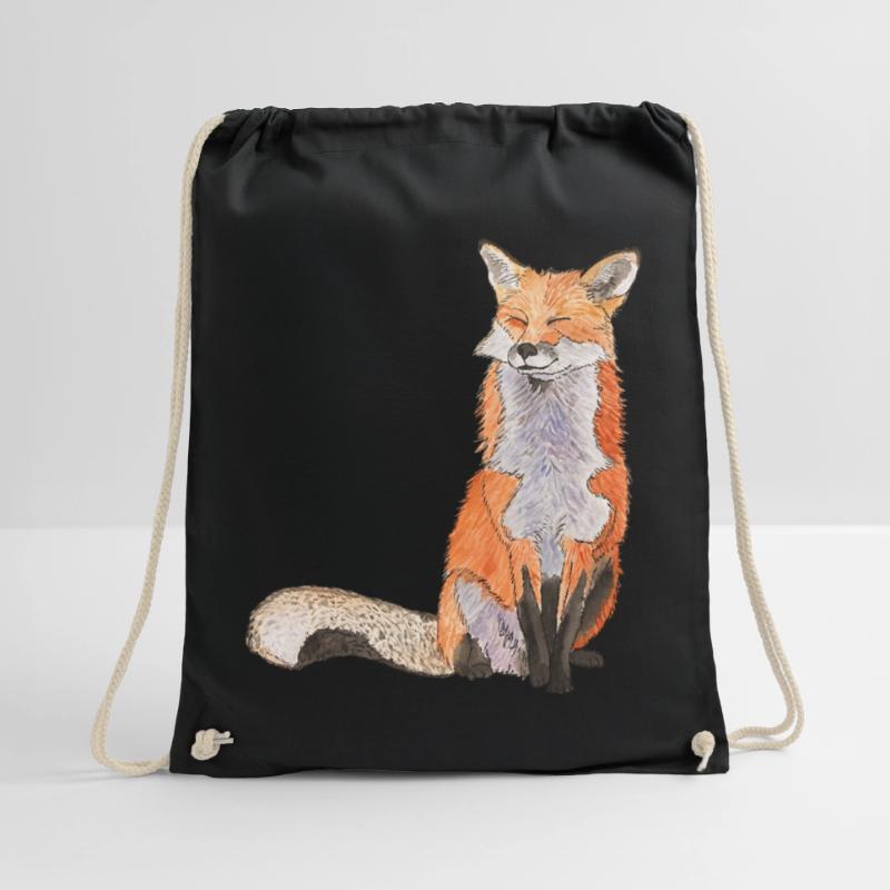 Fox sitting satisfied Fox smart foxes Drawstring Bag