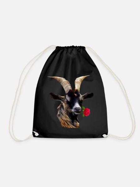 Romantic goat with a rose - Drawstring Bag - black