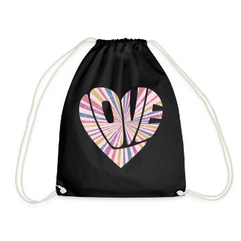 Buntes Liebesherz Cooles Geschenk für Männer Frauen & Kinder - Turnbeutel - Schwarz - Vorne