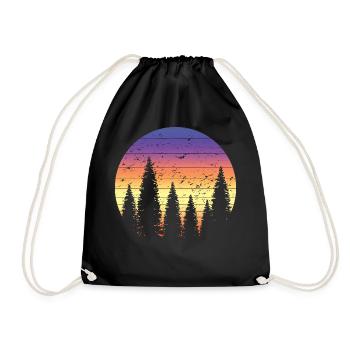 Retro Forest Mountains Randonnée Aventure en plein air - Sac de sport léger - noir - Devant