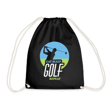 Eating, Sleeping, Golfing, Repeating - Drawstring Bag - black - Front