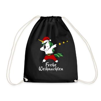 Frohe Weihnachten Einhorn Weihnachtsmann Geschenk - Turnbeutel - Schwarz - Vorne